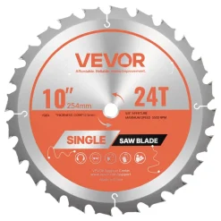 VEVOR Circular Saw Blade, 10 inch Diameter, 24 Sharp Alloy Teeth, 5/8 inch Arbor, Fine Finish, Wood Cutting Blade for Circular Saw, with Noise-Reducing Heat Vents, for Cutting Plywood, OSB, Hardwood