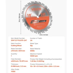 VEVOR Circular Saw Blade, 8 inch Diameter, 42 Sharp Alloy Teeth, 1 inch Arbor, Fine Finish, Wood Cutting Blade for Circular Saw, with Noise-Reducing Heat Vents, for Cutting Plywood, OSB, and Hardwood