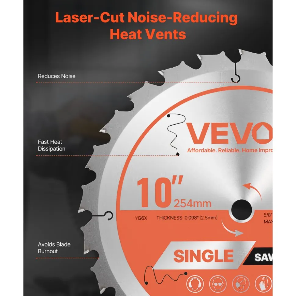 VEVOR Circular Saw Blade, 8 inch Diameter, 42 Sharp Alloy Teeth, 1 inch Arbor, Fine Finish, Wood Cutting Blade for Circular Saw, with Noise-Reducing Heat Vents, for Cutting Plywood, OSB, and Hardwood