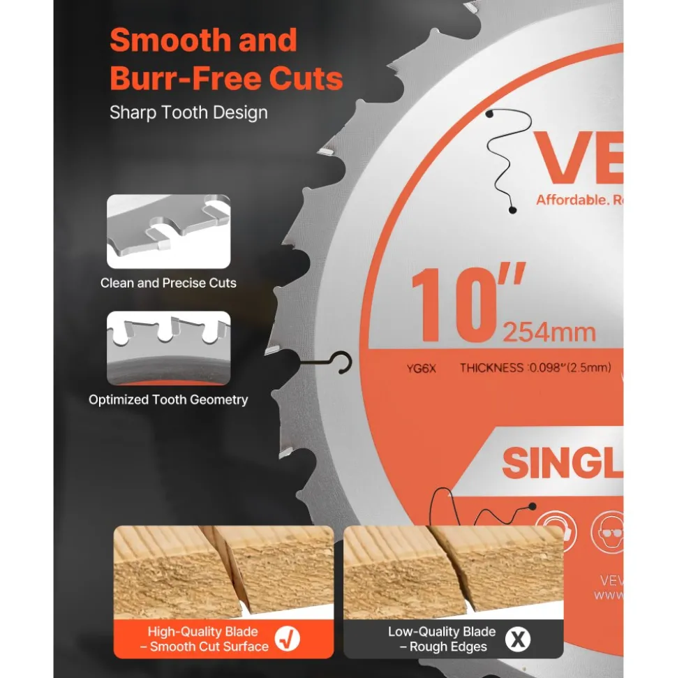 VEVOR Circular Saw Blade, 8 inch Diameter, 42 Sharp Alloy Teeth, 1 inch Arbor, Fine Finish, Wood Cutting Blade for Circular Saw, with Noise-Reducing Heat Vents, for Cutting Plywood, OSB, and Hardwood