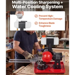 VEVOR Circular Saw Blade Sharpener with Water Tank, 370W 3590RPM Rotary Angle Mill Grinder, Water Injection Sharpening Machine with 5