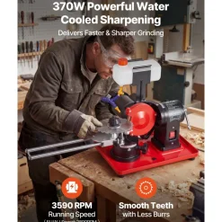 VEVOR Circular Saw Blade Sharpener with Water Tank, 370W 3590RPM Rotary Angle Mill Grinder, Water Injection Sharpening Machine with 5