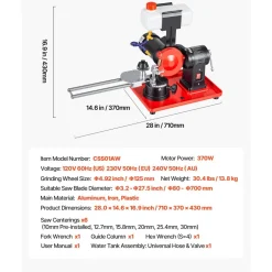 VEVOR Circular Saw Blade Sharpener with Water Tank, 370W 3590RPM Rotary Angle Mill Grinder, Water Injection Sharpening Machine with 5
