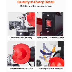 VEVOR Circular Saw Blade Sharpener with Water Tank, 370W 3590RPM Rotary Angle Mill Grinder, Water Injection Sharpening Machine with 5