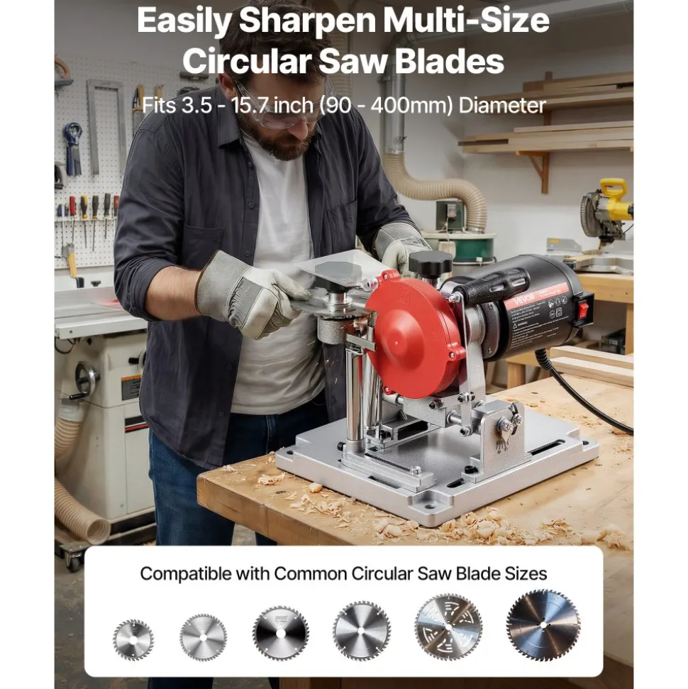 VEVOR Circular Saw Blade Sharpener, 140W 3800RPM Electric Saw Blade Sharpening Machine with 4" Ceramic & Diamond Grinding Wheels - Fits 3.5" to 15.7" Diameter Circular Saw Blades