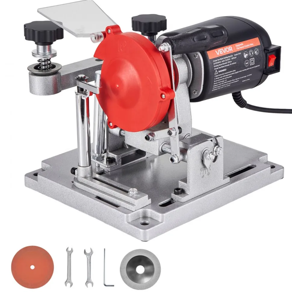 VEVOR Circular Saw Blade Sharpener, 140W 3800RPM Electric Saw Blade Sharpening Machine with 4" Ceramic & Diamond Grinding Wheels - Fits 3.5" to 15.7" Diameter Circular Saw Blades