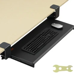 VEVOR Clamp on Keyboard Tray Under Desk, Desk Keyboard Tray Slide out with Sturdy No-drill C Clamp Mount, Large 26.8 x 11 inch Slide-out Computer Drawer for Typing in Home, Office Work