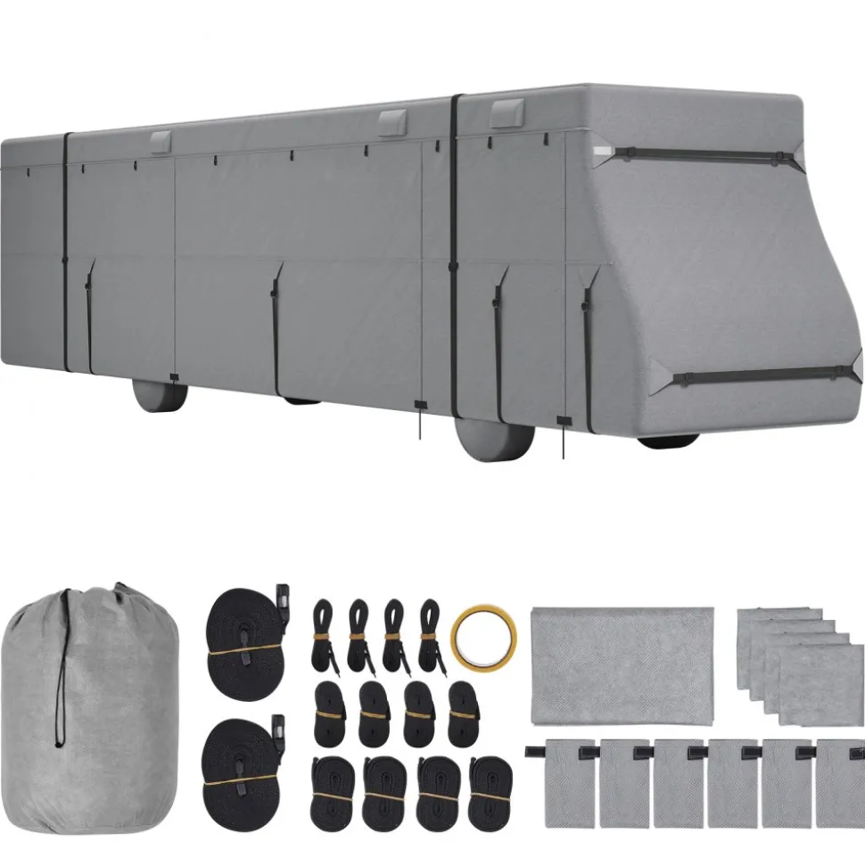 VEVOR Class A RV Cover, 40-43 ft Motorhome Cover, Non-woven Fabric Motorhome RV Cover, Waterproof, Windproof and Rip-Stop, Camper Cover with Storage Bag, Repair Patches, Straps and Tire Covers