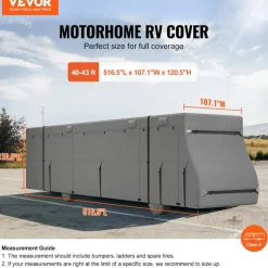 VEVOR Class A RV Cover, 40-43 ft Motorhome Cover, Non-woven Fabric Motorhome RV Cover, Waterproof, Windproof and Rip-Stop, Camper Cover with Storage Bag, Repair Patches, Straps and Tire Covers
