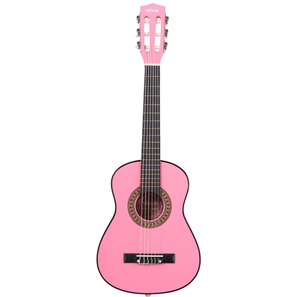 VEVOR Classical Guitar, 30 Inch, Wood Classical Guitar Starter Kit for Beginners, with Nylon Strings, Gig Bag, Strap, Tuner, Extra Strings, Picks, Capo, Basswood, for Kids Girls Boys Students, Pink