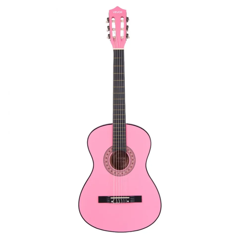 VEVOR Classical Guitar, 38 Inch, Wood Classical Guitar Starter Kit for Beginners, with Nylon Strings, Gig Bag, Strap, Tuner, Extra Strings, Picks, Capo, Basswood, for Teenagers Adults Students, Pink