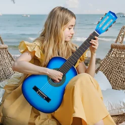 VEVOR Classical Guitar, 30 Inch, Wood Classical Guitar Starter Kit for Beginners, with Nylon Strings, Gig Bag, Strap, Tuner, Extra Strings, Picks, Capo, Basswood, for Kids Girls Boys Students, Blue