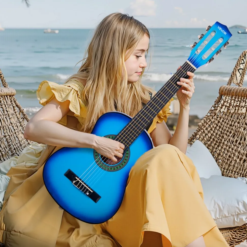 VEVOR Classical Guitar, 30 Inch, Wood Classical Guitar Starter Kit for Beginners, with Nylon Strings, Gig Bag, Strap, Tuner, Extra Strings, Picks, Capo, Basswood, for Kids Girls Boys Students, Blue