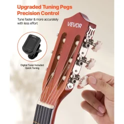 VEVOR Classical Guitar, 30 Inch, Wood Classical Guitar Starter Kit for Beginners, with Nylon Strings, Gig Bag, Strap, Tuner, Extra Strings, Picks, Capo, Basswood, for Kids Girls Boys Students, Black