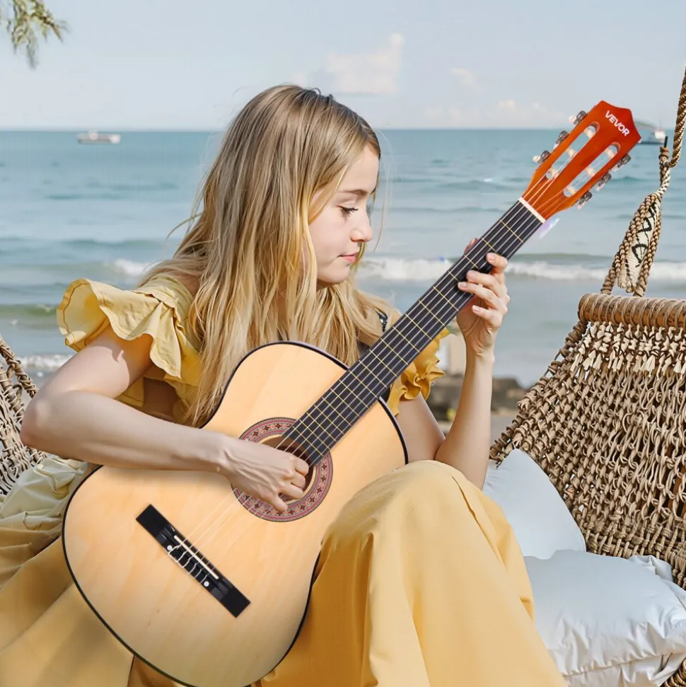 VEVOR Classical Guitar, 38 Inch, Wood Classical Guitar Starter Kit for Beginners, with Nylon Strings, Gig Bag, Strap, Tuner, Extra Strings, Pick, Capo, Basswood, for Teenagers Adults Students, Natural