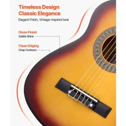 VEVOR Classical Guitar, 30 Inch, Wood Classical Guitar Starter Kit for Beginners, with Nylon Strings, Gig Bag, Strap, Tuner, Extra Strings, Picks, Capo, Basswood, for Kids Girls Boys Students, Natural