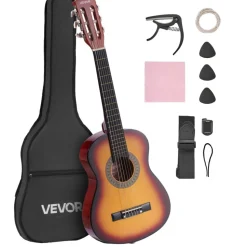 VEVOR Classical Guitar, 30 Inch, Wood Classical Guitar Starter Kit for Beginners, with Nylon Strings, Gig Bag, Strap, Tuner, Extra Strings, Picks, Capo, Basswood, for Kids Girls Boys Students, Natural