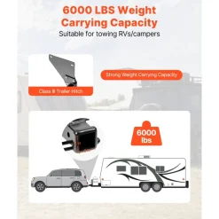 VEVOR Class 3 Trailer Hitch, 2-Inch Receiver, 6000 lbs, Q345B Steel Tube Frame, Compatible with 2020-2024 Toyota RAV4, Multi-Fit Hitch to Receive Ball Mount, Cargo Carrier, Bike Rack, Tow Hook, Black