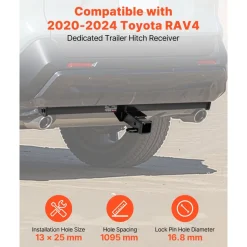 VEVOR Class 3 Trailer Hitch, 2-Inch Receiver, 6000 lbs, Q345B Steel Tube Frame, Compatible with 2020-2024 Toyota RAV4, Multi-Fit Hitch to Receive Ball Mount, Cargo Carrier, Bike Rack, Tow Hook, Black