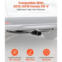VEVOR Class 3 Trailer Hitch, 2-Inch Receiver, 6000 lbs, Q345B Steel Tube Frame, Compatible with 2012-2016 Honda CR-V, Multi-Fit Hitch to Receive Ball Mount, Cargo Carrier, Bike Rack, Tow Hook, Black