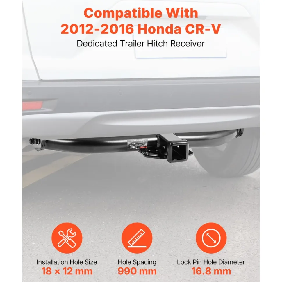 VEVOR Class 3 Trailer Hitch, 2-Inch Receiver, 6000 lbs, Q345B Steel Tube Frame, Compatible with 2012-2016 Honda CR-V, Multi-Fit Hitch to Receive Ball Mount, Cargo Carrier, Bike Rack, Tow Hook, Black