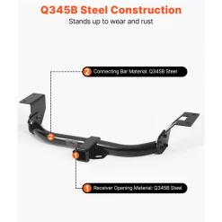 VEVOR Class 3 Trailer Hitch, 2-Inch Receiver, 6000 lbs, Q345B Steel Tube Frame, Compatible with 2012-2016 Honda CR-V, Multi-Fit Hitch to Receive Ball Mount, Cargo Carrier, Bike Rack, Tow Hook, Black