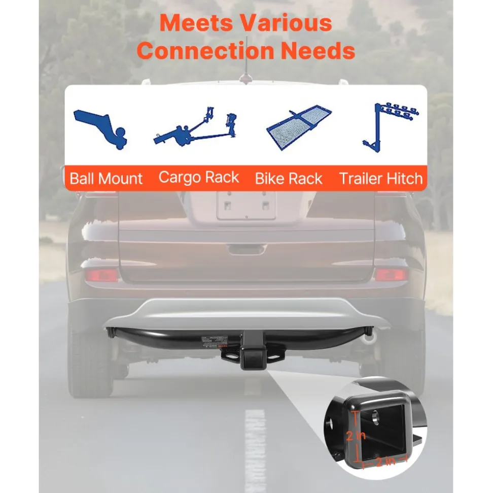 VEVOR Class 3 Trailer Hitch, 2-Inch Receiver, 6000 lbs, Q345B Steel Tube Frame, Compatible with 2012-2016 Honda CR-V, Multi-Fit Hitch to Receive Ball Mount, Cargo Carrier, Bike Rack, Tow Hook, Black