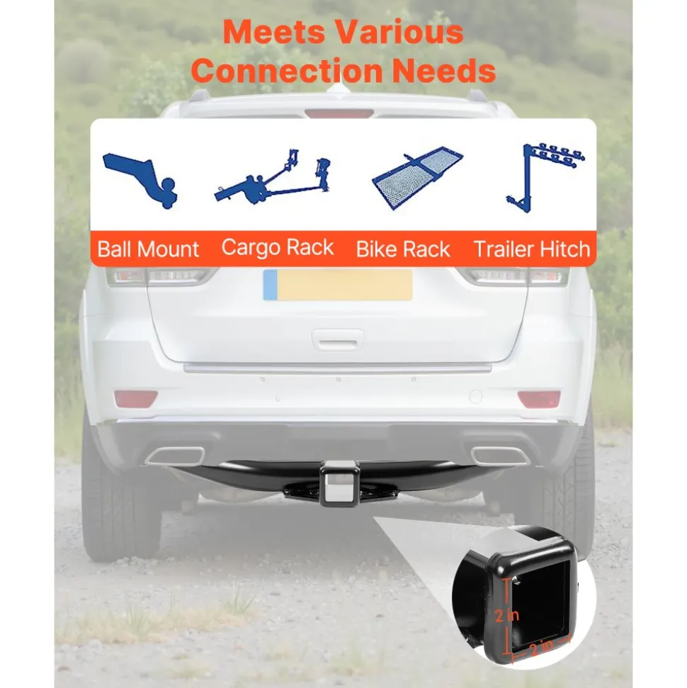 VEVOR Class 3 Trailer Hitch, 2-Inch Receiver, Compatible with 2011-2021 Jeep Grand Cherokee, Q345B Steel Tube Frame, Multi-Fit Hitch to Receive Ball Mount, Cargo Carrier, Bike Rack, Tow Hook, Black