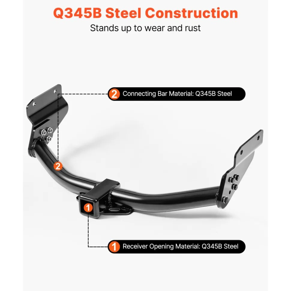 VEVOR Class 3 Trailer Hitch, 2-Inch Receiver, Compatible with 2011-2021 Jeep Grand Cherokee, Q345B Steel Tube Frame, Multi-Fit Hitch to Receive Ball Mount, Cargo Carrier, Bike Rack, Tow Hook, Black