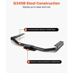 VEVOR Class 3 Trailer Hitch, 2-Inch Receiver, Compatible with 2014-2019 Toyota Highlander, Q345B Steel Tube Frame, Multi-Fit Hitch to Receive Ball Mount, Cargo Carrier, Bike Rack, and Tow Hook, Black