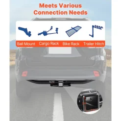 VEVOR Class 3 Trailer Hitch, 2-Inch Receiver, Compatible with 2014-2019 Toyota Highlander, Q345B Steel Tube Frame, Multi-Fit Hitch to Receive Ball Mount, Cargo Carrier, Bike Rack, and Tow Hook, Black