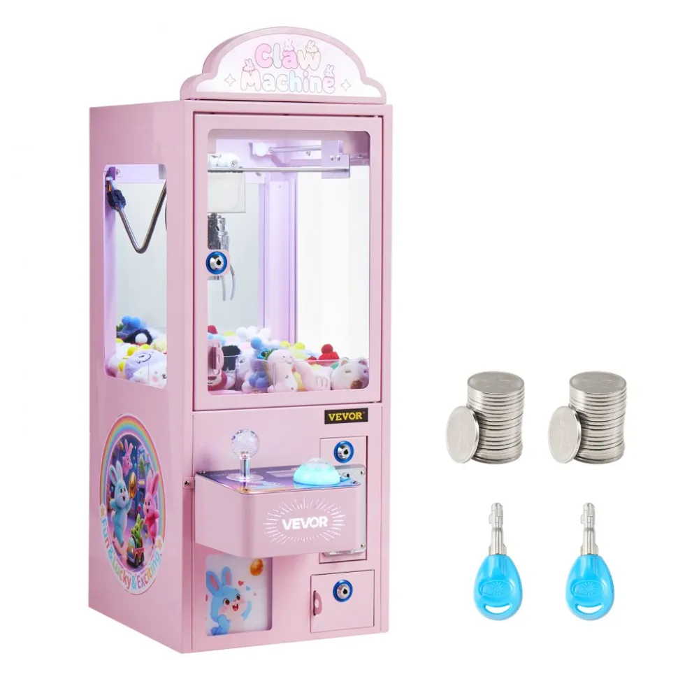 VEVOR Claw Crane Machine, Medium-Sized Arcade Game Machine with Light & Sound, Adjustable Steel Claws, Precise Toy Candy Grabber Prize Dispenser Vending Toy, for Commercial Home Parties Cinema, Pink