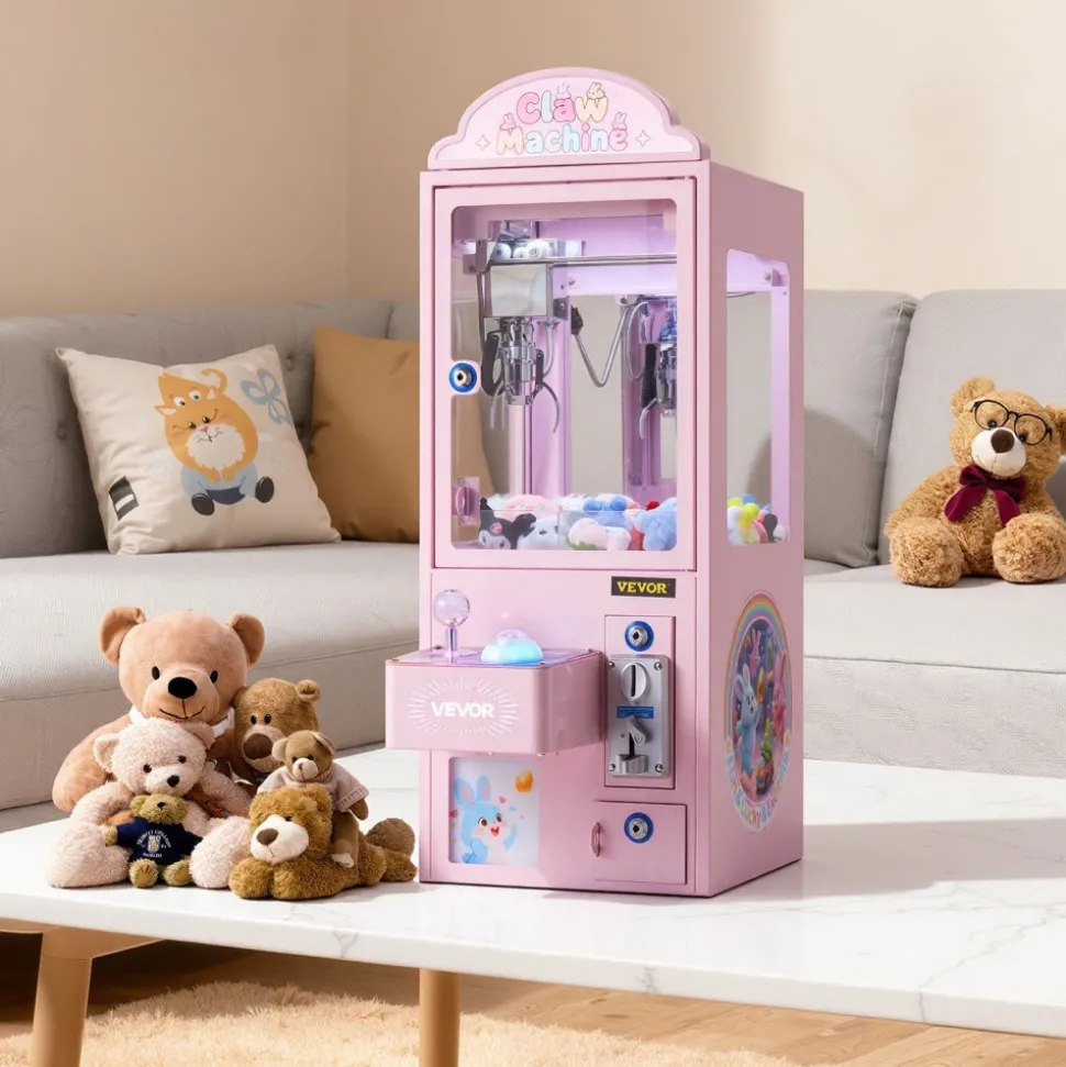 VEVOR Claw Crane Machine, Medium-Sized Arcade Game Machine with Light & Sound, Adjustable Steel Claws, Precise Toy Candy Grabber Prize Dispenser Vending Toy, for Commercial Home Parties Cinema, Pink