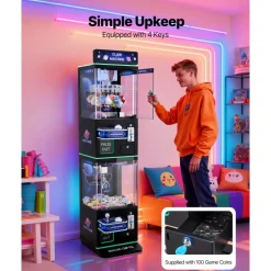 VEVOR Claw Crane Machine, Medium-Sized Arcade Game Machine with Claw + Grabber Double-Layer, Light & Sound, Toy Candy Grabber Prize Dispenser Vending Toy, for Commercial Home Cinema, Black Purple