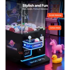 VEVOR Claw Crane Machine, Medium-Sized Arcade Game Machine with Claw + Grabber Double-Layer, Light & Sound, Toy Candy Grabber Prize Dispenser Vending Toy, for Commercial Home Cinema, Black Purple