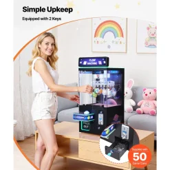 VEVOR Claw Crane Machine, Medium-Sized Arcade Game Machine with Light & Sound, Adjustable Difficulty, Precise Toy Candy Grabber Prize Dispenser Vending Toy, for Commercial Home Cinema, Black Purple