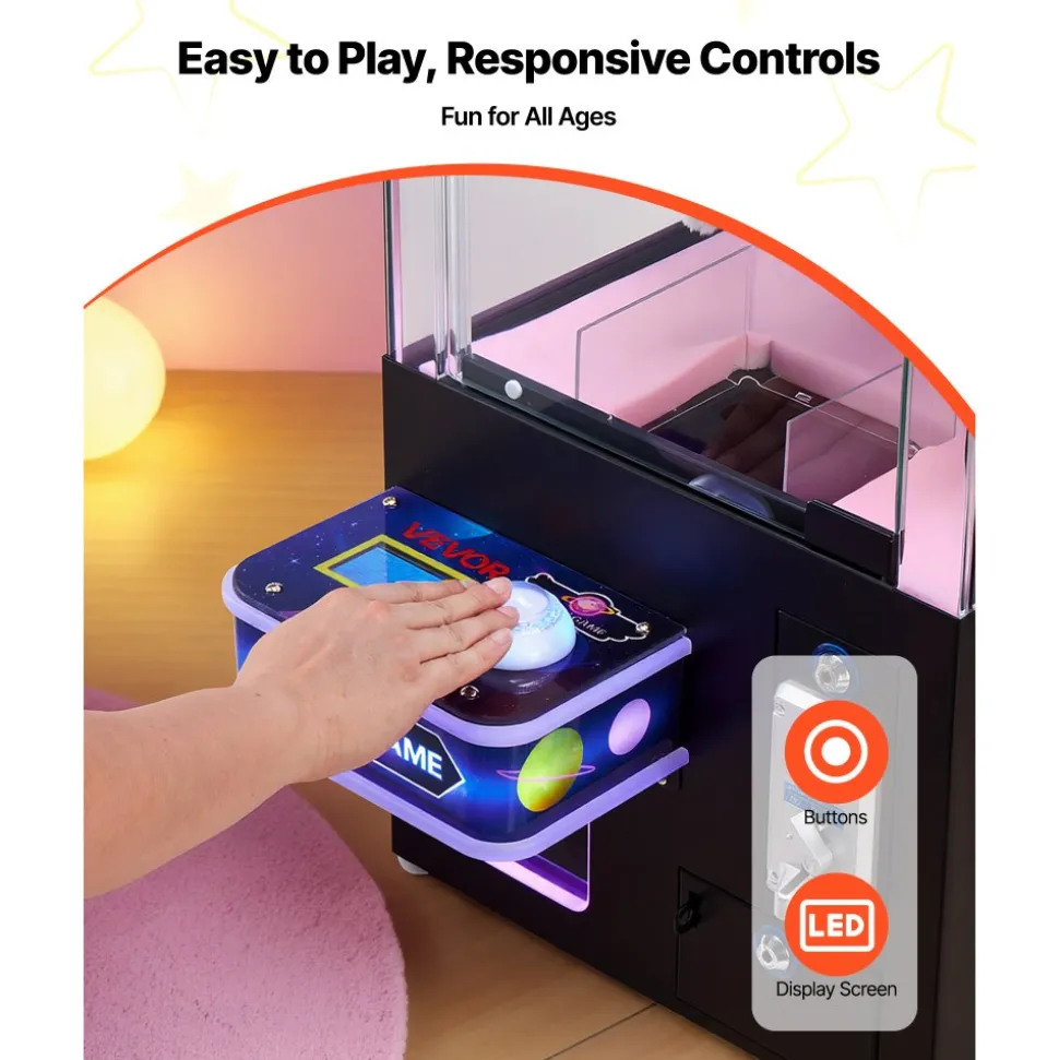 VEVOR Claw Crane Machine, Medium-Sized Arcade Game Machine with Light & Sound, Adjustable Difficulty, Precise Toy Candy Grabber Prize Dispenser Vending Toy, for Commercial Home Cinema, Black Purple