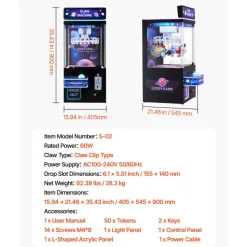 VEVOR Claw Crane Machine, Medium-Sized Arcade Game Machine with Light & Sound, Adjustable Difficulty, Precise Toy Candy Grabber Prize Dispenser Vending Toy, for Commercial Home Cinema, Black Purple