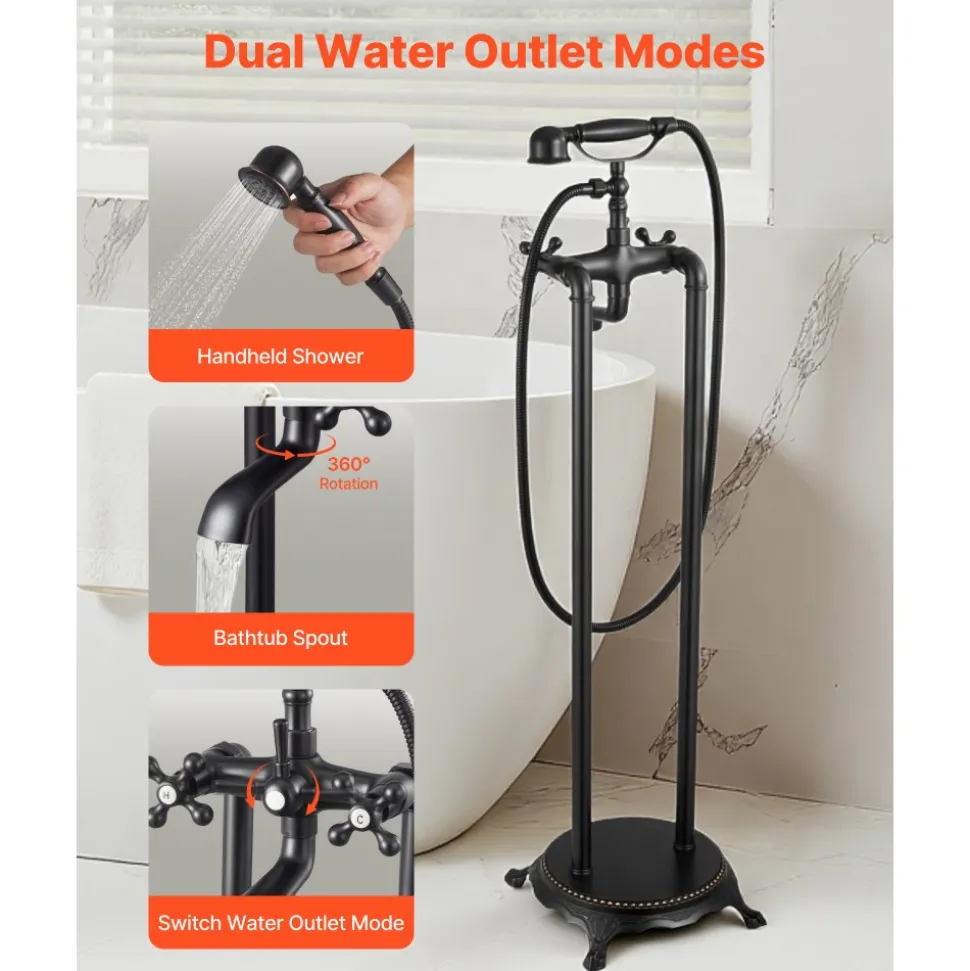 VEVOR Clawfoot Bathtub Faucet, Freestanding Tub Faucets with Handheld Shower, Vintage Oil-Rubbed Bronze Tub Filler Faucet Shower Kit with 360° Rotation Spout & 59-inch Long Hose for Bathtubs