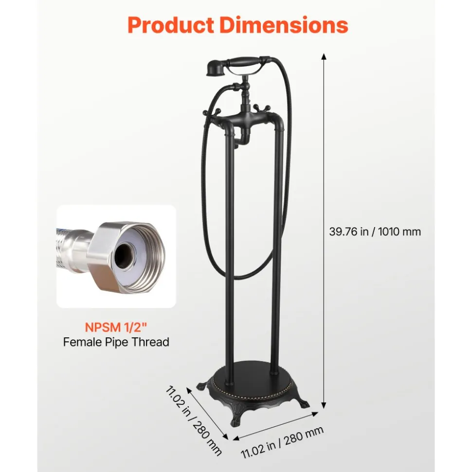 VEVOR Clawfoot Bathtub Faucet, Freestanding Tub Faucets with Handheld Shower, Vintage Oil-Rubbed Bronze Tub Filler Faucet Shower Kit with 360° Rotation Spout & 59-inch Long Hose for Bathtubs
