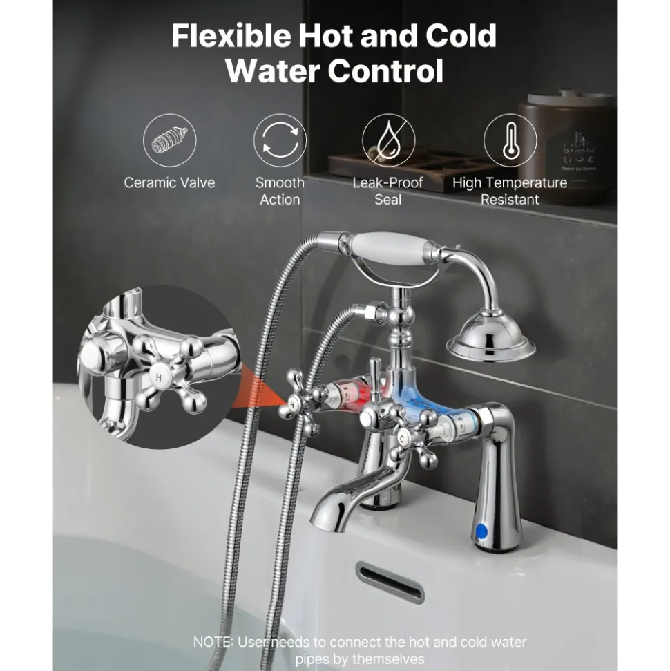 VEVOR Clawfoot Tub Faucet, Deck Mount Bathtub Faucets with Handheld Shower, Vintage Polished Chrome Clawfoot Tub Filler Faucet Shower Kit with 360° Rotation Spout & 59-inch Long Hose for Bathtubs