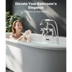 VEVOR Clawfoot Tub Faucet, Deck Mount Bathtub Faucets with Handheld Shower, Vintage Polished Chrome Clawfoot Tub Filler Faucet Shower Kit with 360° Rotation Spout & 59-inch Long Hose for Bathtubs