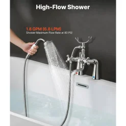 VEVOR Clawfoot Tub Faucet, Deck Mount Bathtub Faucets with Handheld Shower, Vintage Polished Chrome Clawfoot Tub Filler Faucet Shower Kit with 360° Rotation Spout & 59-inch Long Hose for Bathtubs