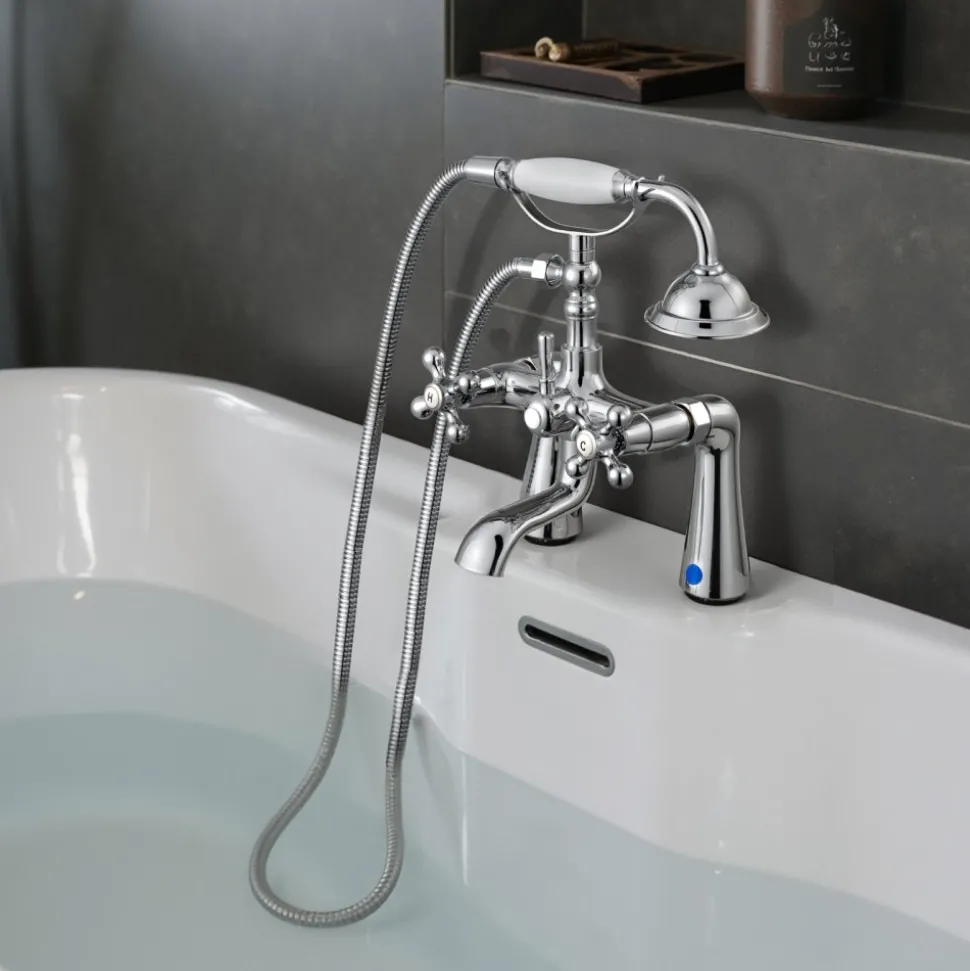 VEVOR Clawfoot Tub Faucet, Deck Mount Bathtub Faucets with Handheld Shower, Vintage Polished Chrome Clawfoot Tub Filler Faucet Shower Kit with 360° Rotation Spout & 59-inch Long Hose for Bathtubs