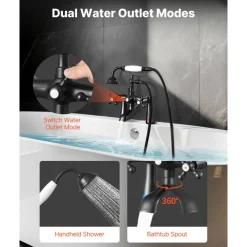 VEVOR Clawfoot Tub Faucet, Deck Mount Bathtub Faucets with Handheld Shower, Vintage Oil-Rubbed Bronze Clawfoot Tub Filler Faucet Shower Kit with 360° Rotation Spout & 59-inch Long Hose for Bathtubs