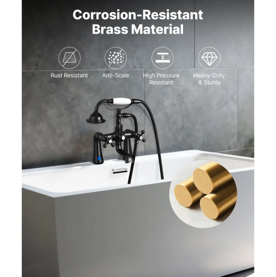 VEVOR Clawfoot Tub Faucet, Deck Mount Bathtub Faucets with Handheld Shower, Vintage Oil-Rubbed Bronze Clawfoot Tub Filler Faucet Shower Kit with 360° Rotation Spout & 59-inch Long Hose for Bathtubs
