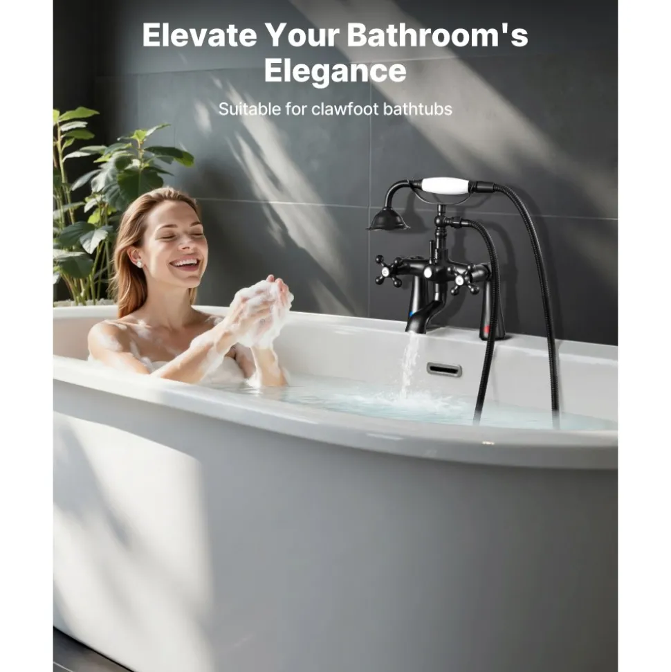 VEVOR Clawfoot Tub Faucet, Deck Mount Bathtub Faucets with Handheld Shower, Vintage Oil-Rubbed Bronze Clawfoot Tub Filler Faucet Shower Kit with 360° Rotation Spout & 59-inch Long Hose for Bathtubs