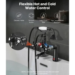 VEVOR Clawfoot Tub Faucet, Deck Mount Bathtub Faucets with Handheld Shower, Vintage Oil-Rubbed Bronze Clawfoot Tub Filler Faucet Shower Kit with 360° Rotation Spout & 59-inch Long Hose for Bathtubs