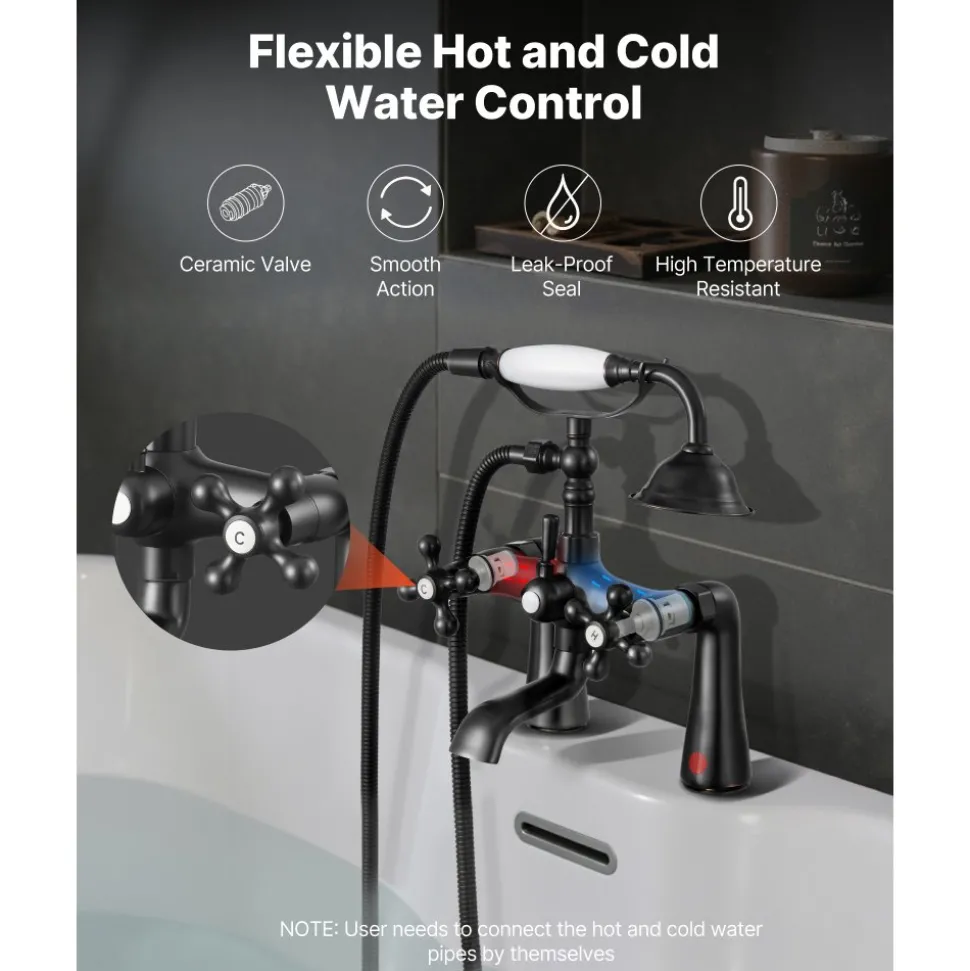 VEVOR Clawfoot Tub Faucet, Deck Mount Bathtub Faucets with Handheld Shower, Vintage Oil-Rubbed Bronze Clawfoot Tub Filler Faucet Shower Kit with 360° Rotation Spout & 59-inch Long Hose for Bathtubs