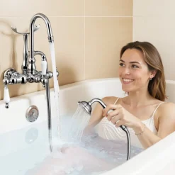VEVOR Clawfoot Tub Faucet, Wall-Mounted Bathtub Faucets with Handheld Shower, Polished Chrome Clawfoot Tub Filler Faucet Shower Kit with 59